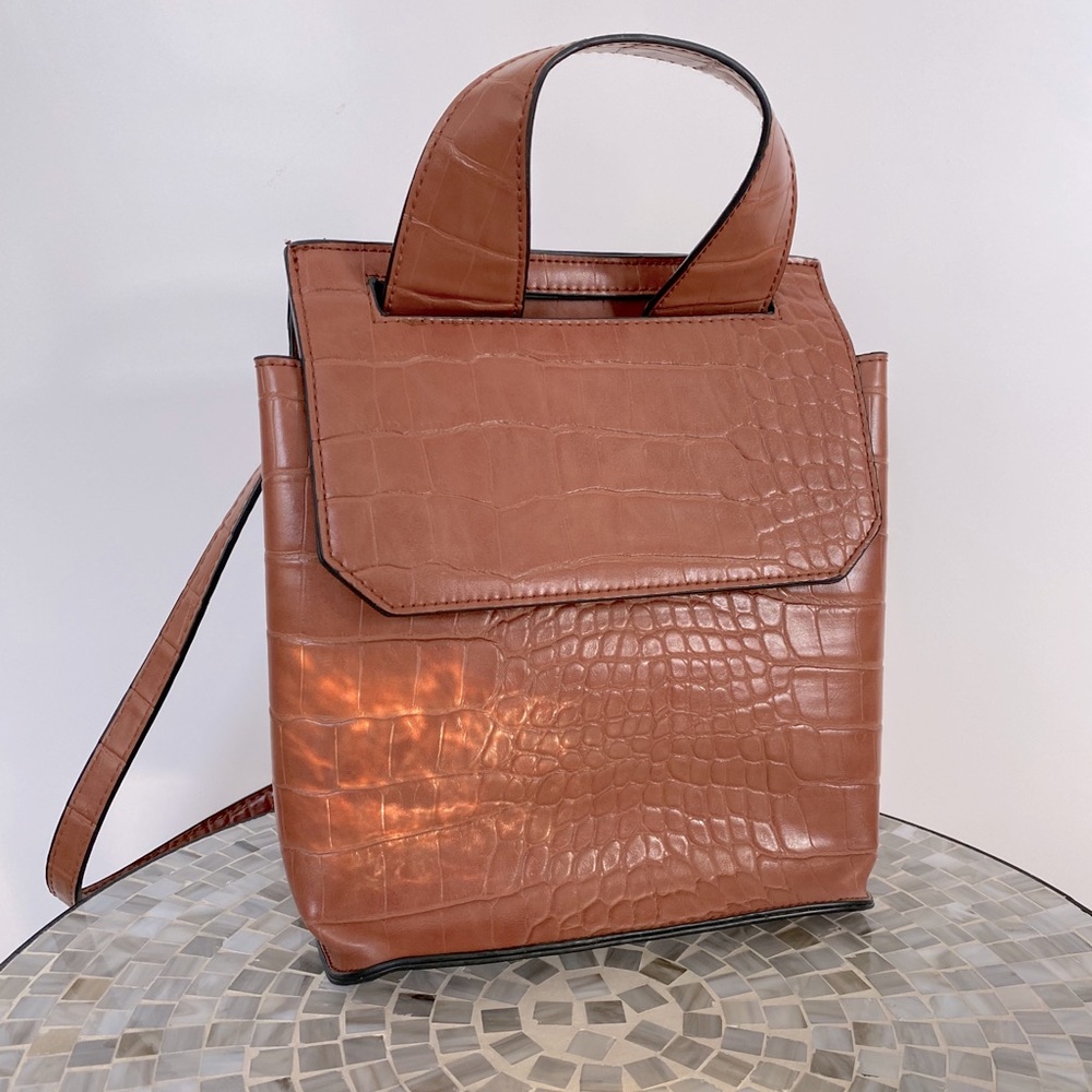 ASOS mini Croc backpack purse in cognac